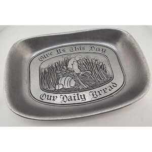 Vintage RWP Wilton "Give Us This Day Our Daily Bread" Pewter Serving 9.25" Tray